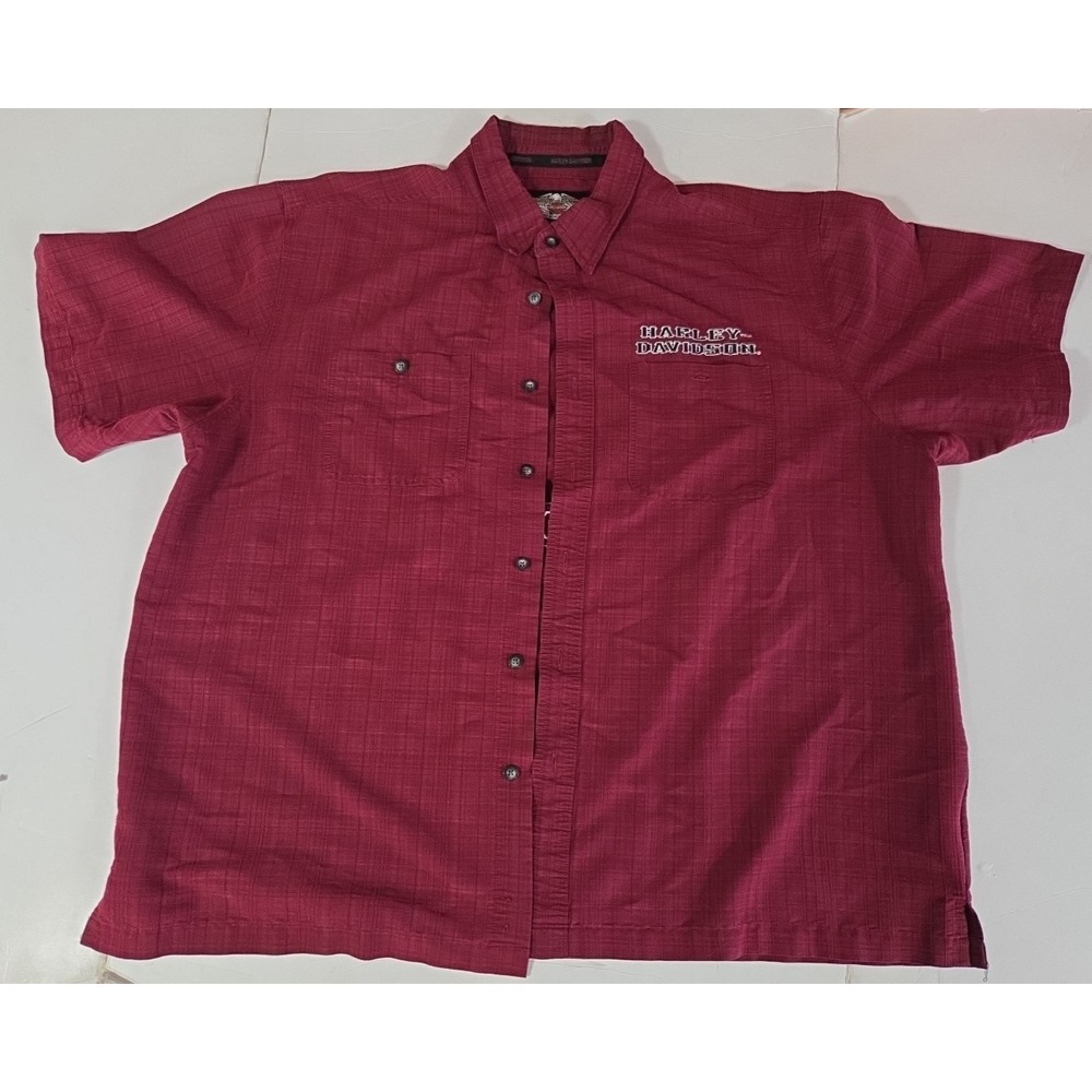 Harley-Davidson Men's Long Sleeve Button Shirt XXL Maroon Skull With Wings